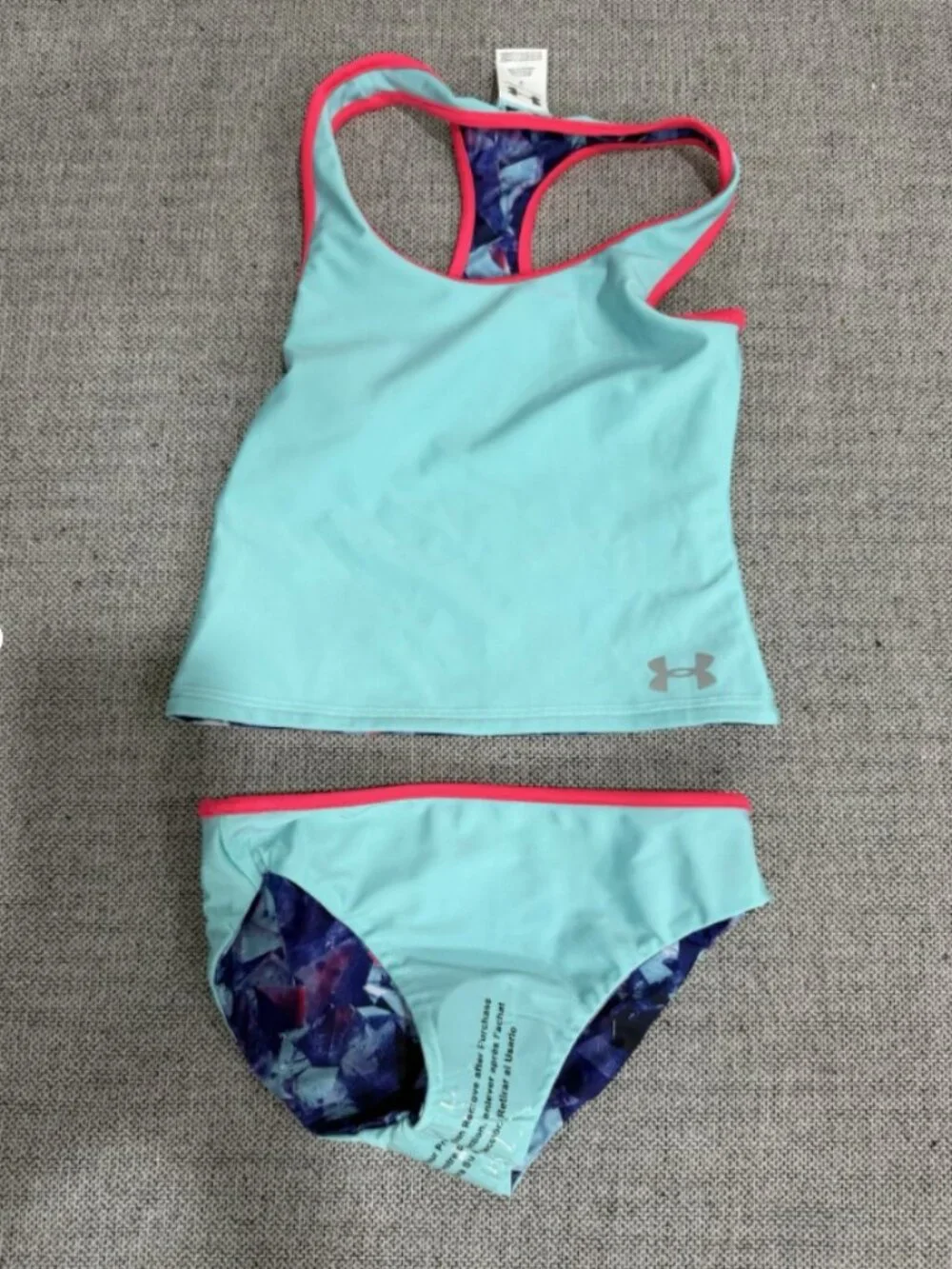 Under Armour Girl's Metaquartz Reversible Tankini Swimsuit Set Size 7 9773